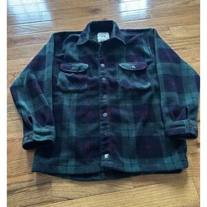 Juneau Mens Medium Green Plaid Flannel Shirt Heavyweight Double Pocket Top